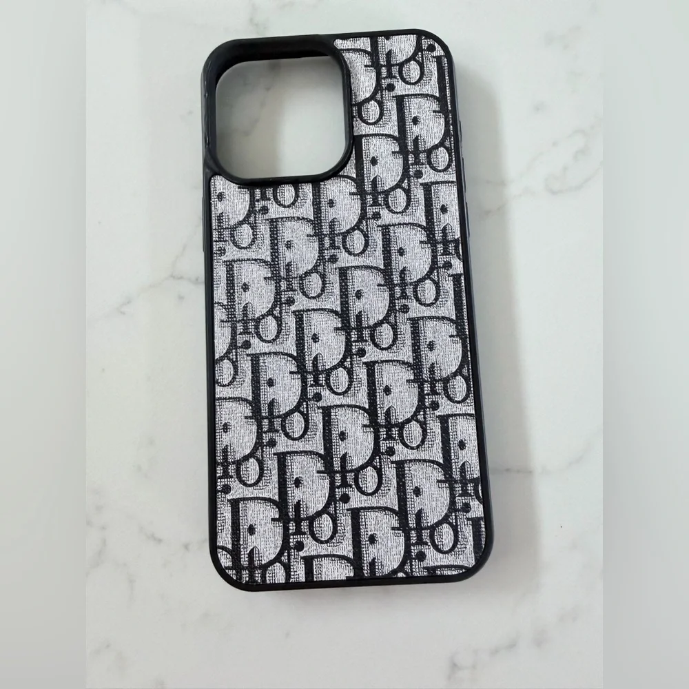 iPhone 13 Pro Max with Matching AirPods case Designer Black and White Phone Case